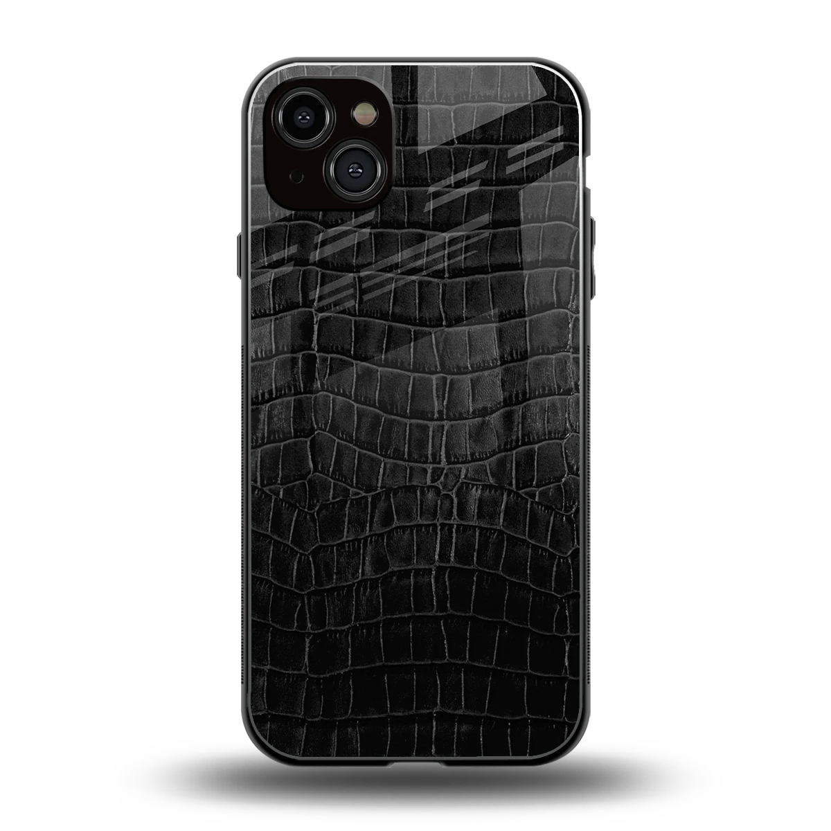 Croco Black back phone cover | glass case for iphone 14 plus