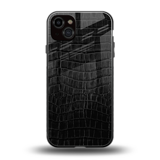 Croco Black back phone cover | glass case for iphone 14 plus