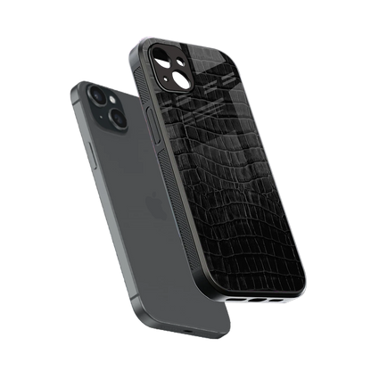 Croco Black sleek iphone 14 plus cover with tempered glass back and TPU edges