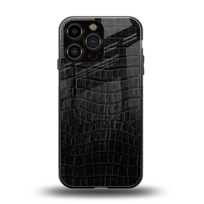 Croco Black back phone cover | glass case for iphone 15 pro max