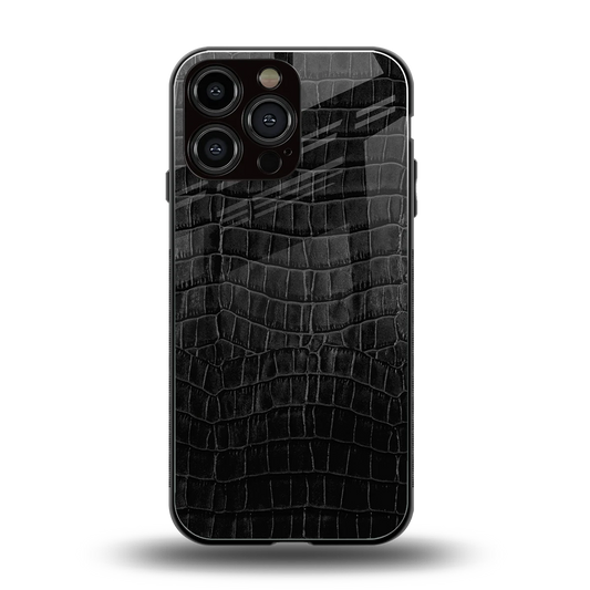 Croco Black back phone cover | glass case for iphone 15 pro max