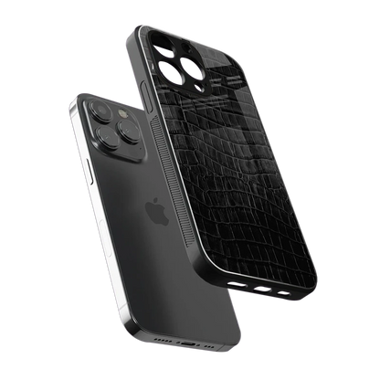 Croco Black sleek iphone 15 pro max cover with tempered glass back and TPU edges