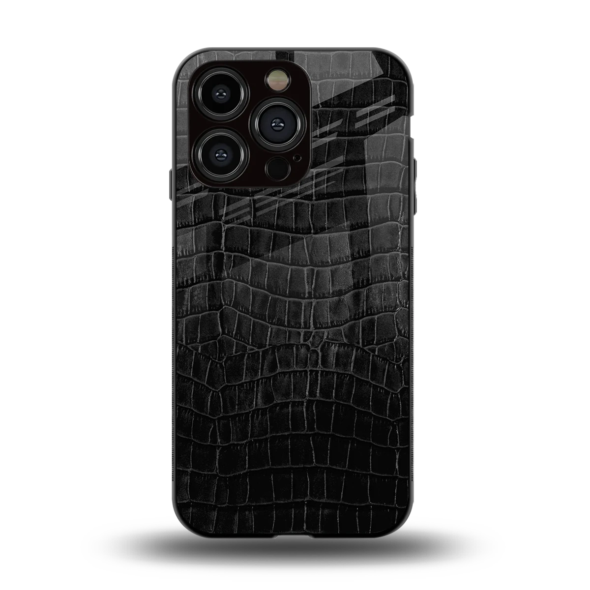 Croco Black back phone cover | glass case for iphone 15 pro
