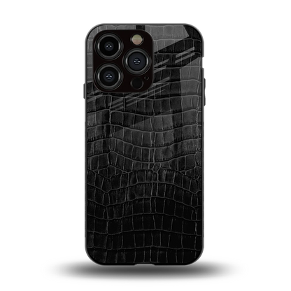 Croco Black back phone cover | glass case for iphone 15 pro