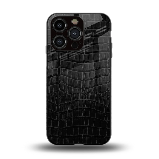 Croco Black back phone cover | glass case for iphone 15 pro
