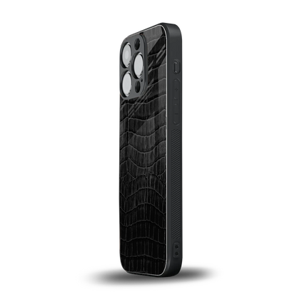 Croco Black iphone 15 pro mobile cover | shockproof glass phone case