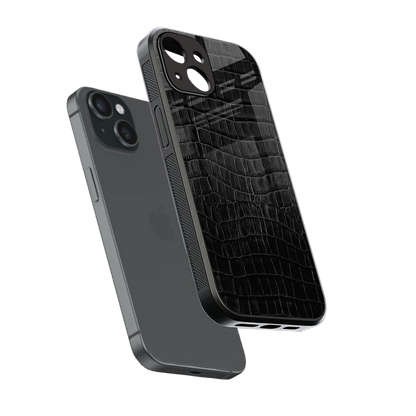 Croco Black sleek iphone 15 cover with tempered glass back and TPU edges