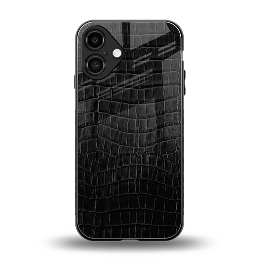 Croco Black back phone cover | glass case for iphone 16 plus