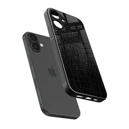 Croco Black sleek iphone 16 plus cover with tempered glass back and TPU edges