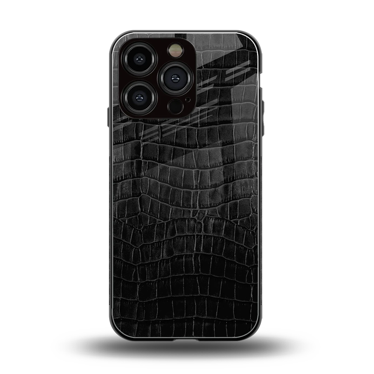 Croco Black back phone cover | glass case for iphone 16 pro