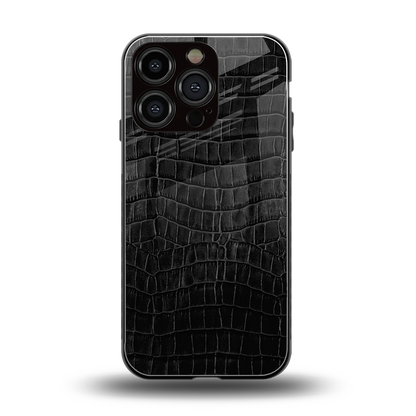 Croco Black back phone cover | glass case for iphone 16 pro