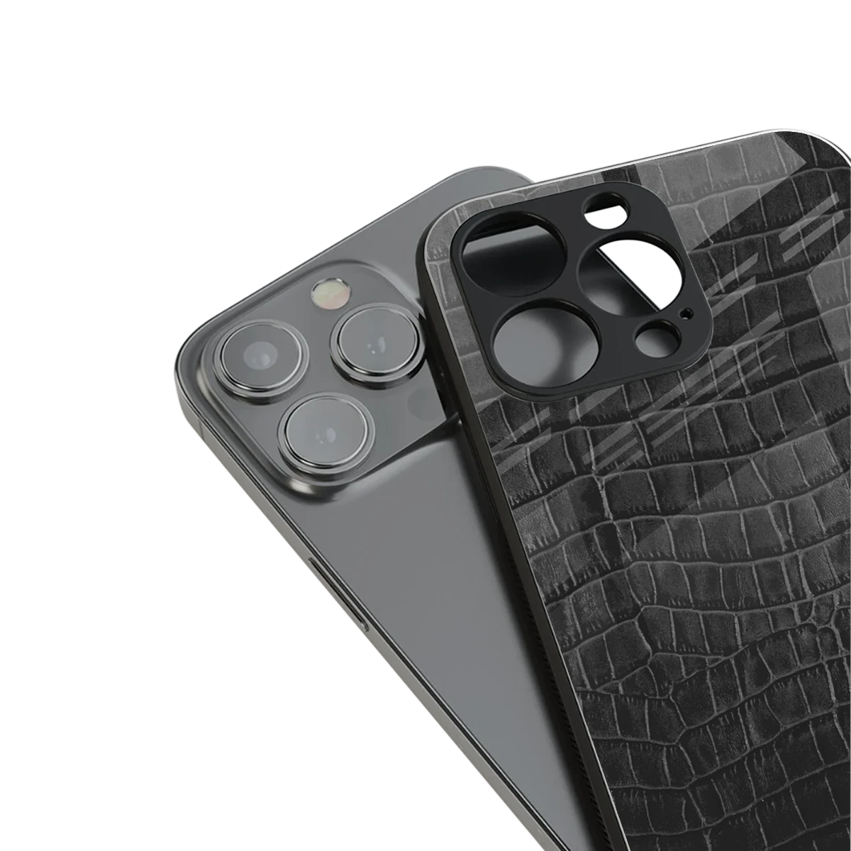 Croco Black stylish phone case for iphone 15 pro | glossy glass and slim fit