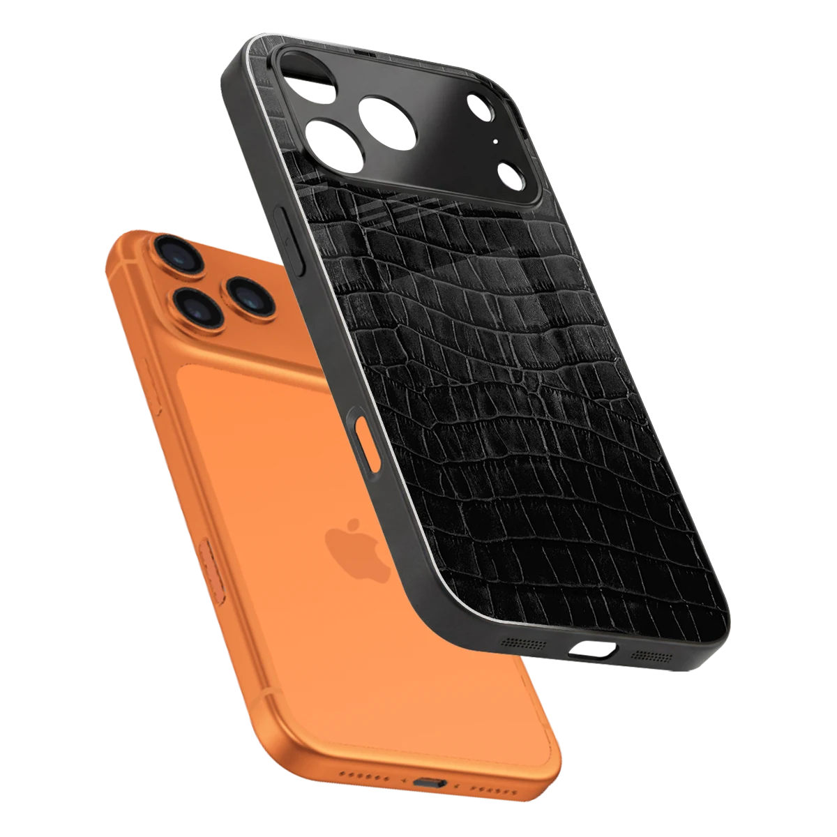 Croco Black sleek iphone 17 pro cover with tempered glass back and TPU edges
