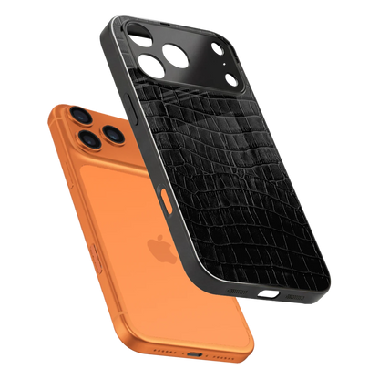 Croco Black sleek iphone 17 pro cover with tempered glass back and TPU edges