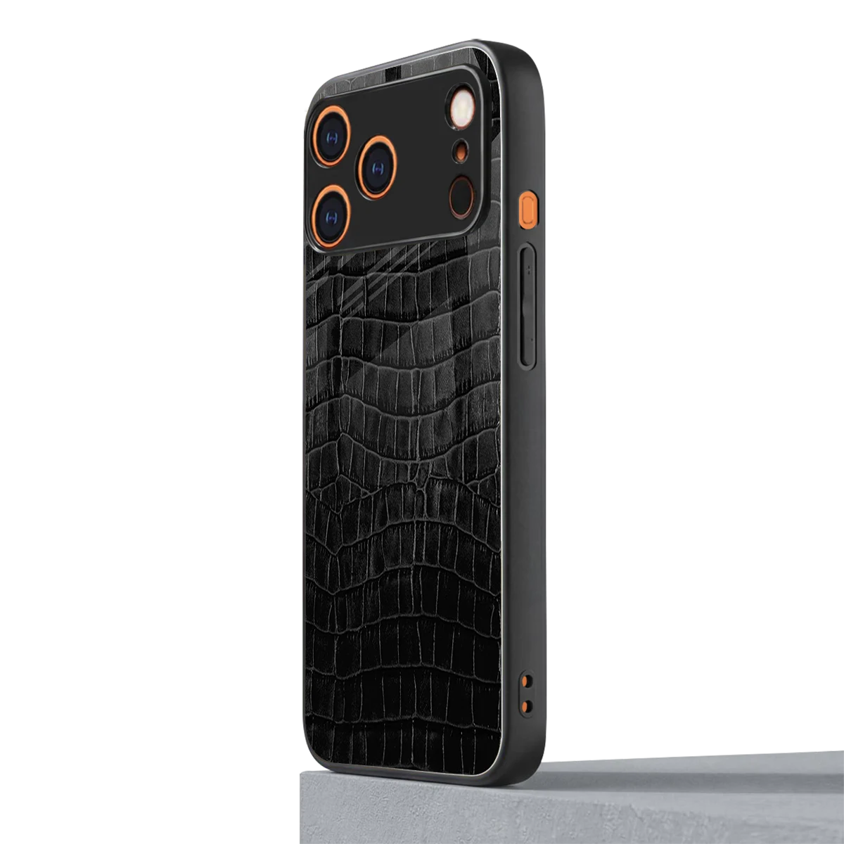 Croco Black iphone 17 pro mobile cover | shockproof glass phone case