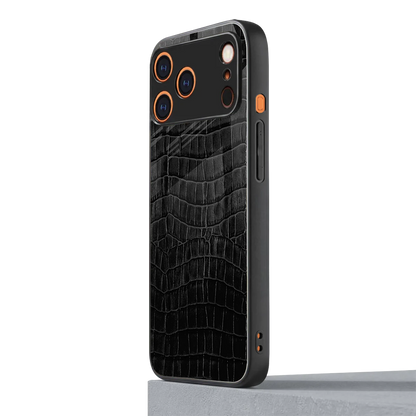 Croco Black iphone 17 pro mobile cover | shockproof glass phone case