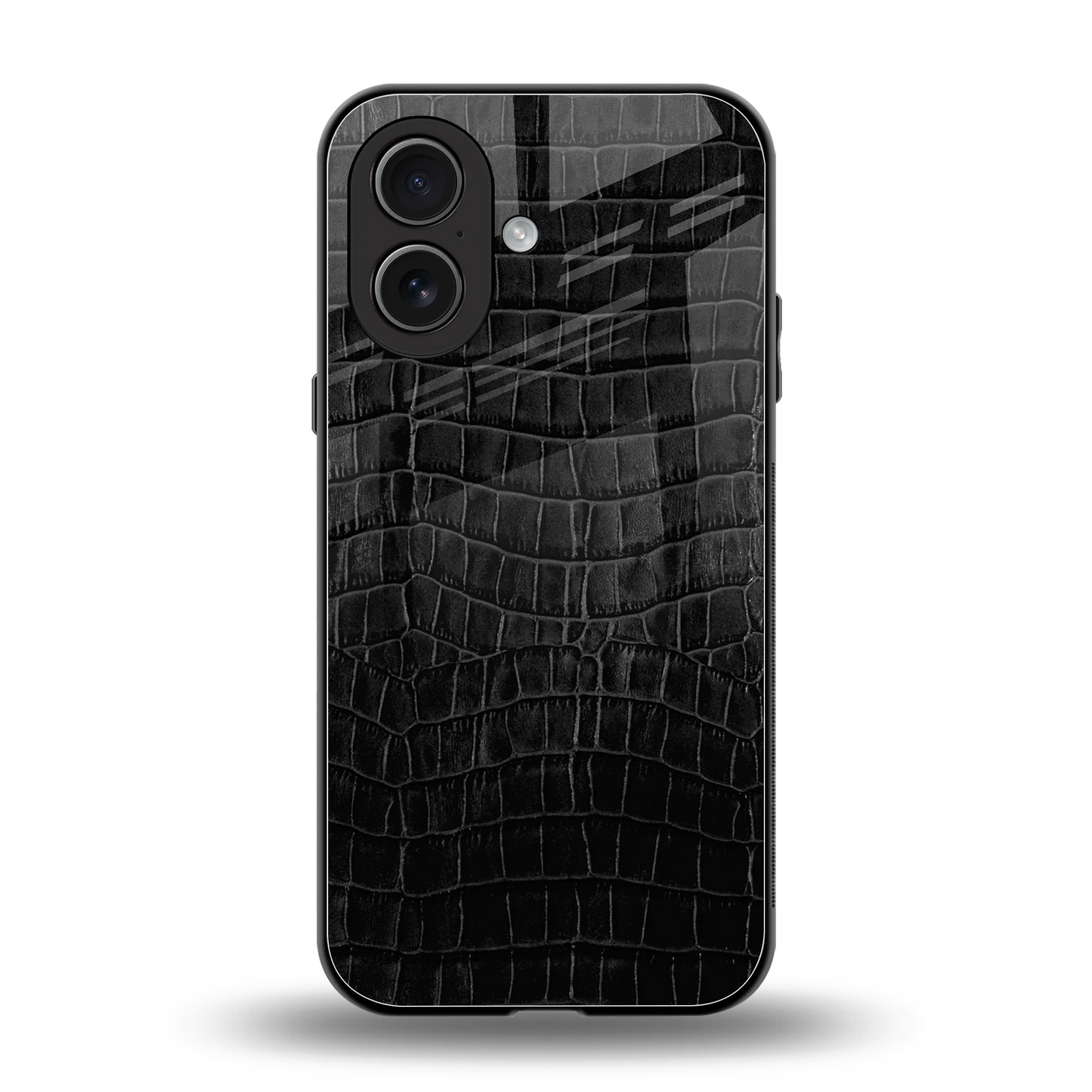 Croco Black back phone cover | glass case for iphone 17