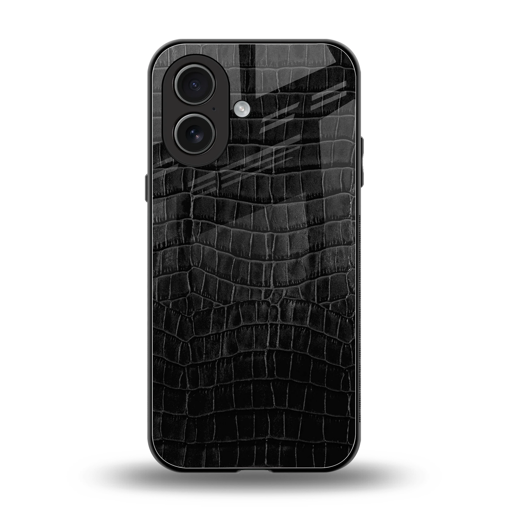 Croco Black back phone cover | glass case for iphone 17