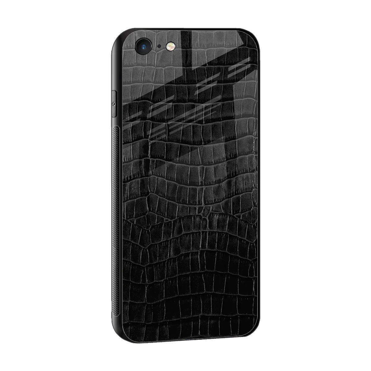 Croco Black sleek iphone 6 cover with tempered glass back and TPU edges