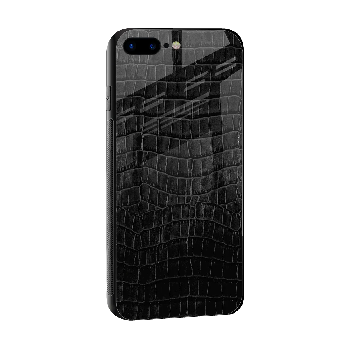 Croco Black sleek iphone 8 plus cover with tempered glass back and TPU edges