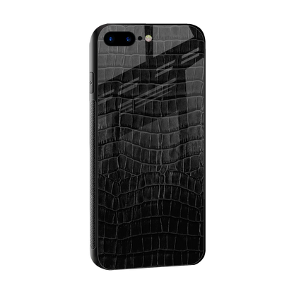 Croco Black sleek iphone 8 plus cover with tempered glass back and TPU edges