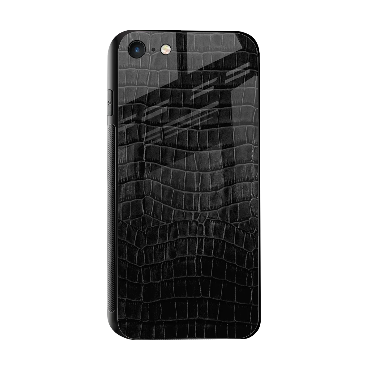 Croco Black sleek iphone 7 cover with tempered glass back and TPU edges