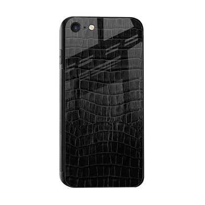 Croco Black sleek iphone 7 cover with tempered glass back and TPU edges