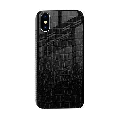 Croco Black sleek iphone xs cover with tempered glass back and TPU edges