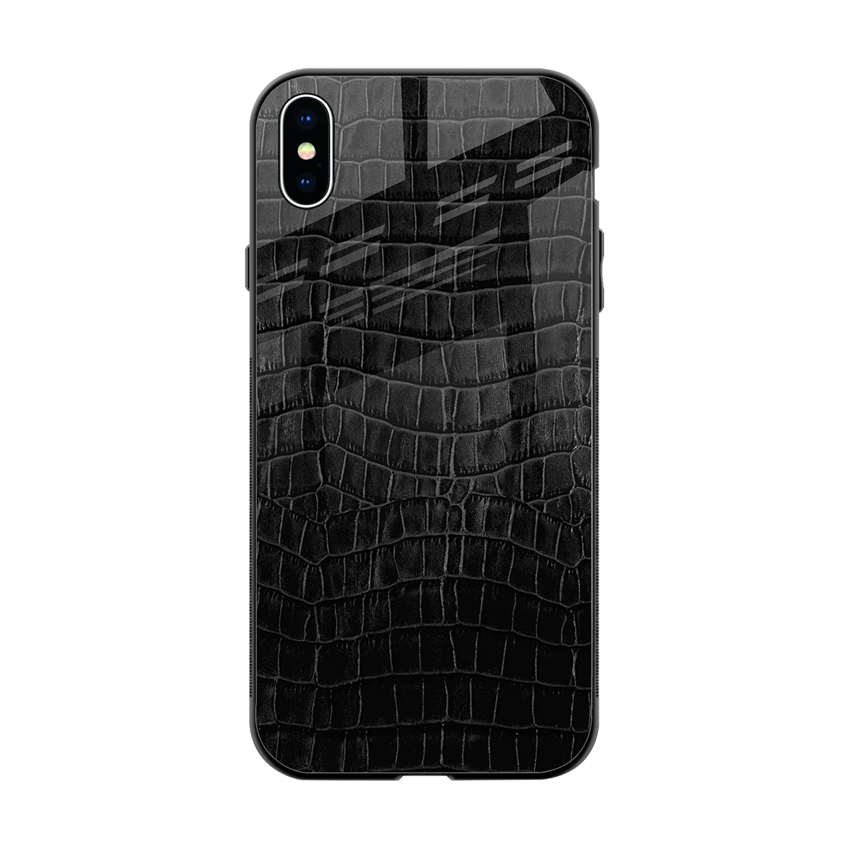 Croco Black back phone cover | glass case for iphone xs max
