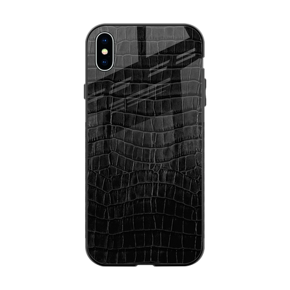 Croco Black back phone cover | glass case for iphone xs max