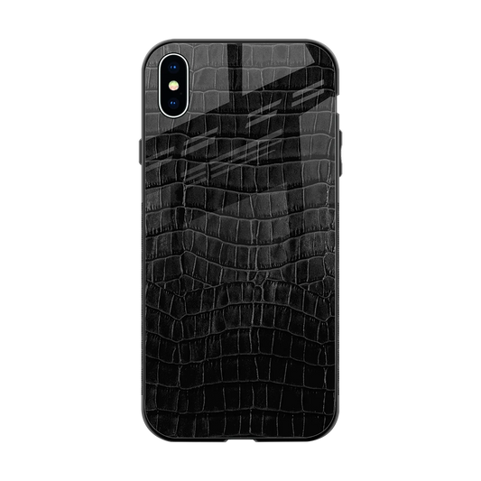 Croco Black back phone cover | glass case for iphone xs max