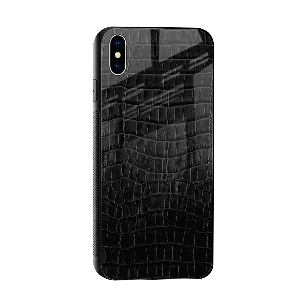 Croco Black sleek iphone xs max cover with tempered glass back and TPU edges