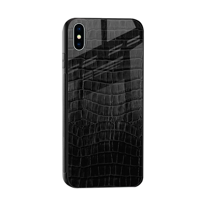Croco Black sleek iphone xs max cover with tempered glass back and TPU edges