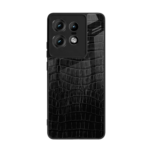 Croco Black back phone cover | glass case for motorola edge 50 pro
