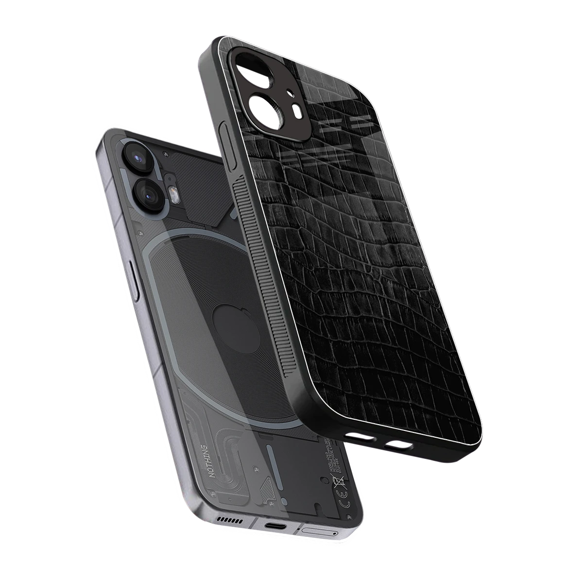 Croco Black sleek nothing phone 2 cover with tempered glass back and TPU edges