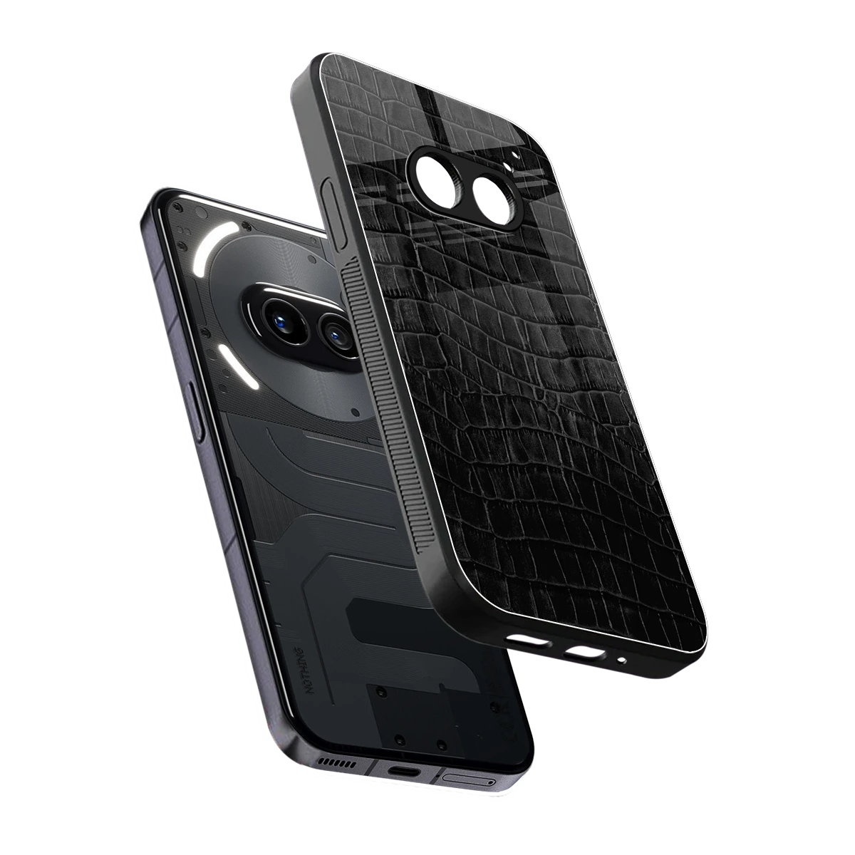 Croco Black sleek nothing phone 2a cover with tempered glass back and TPU edges