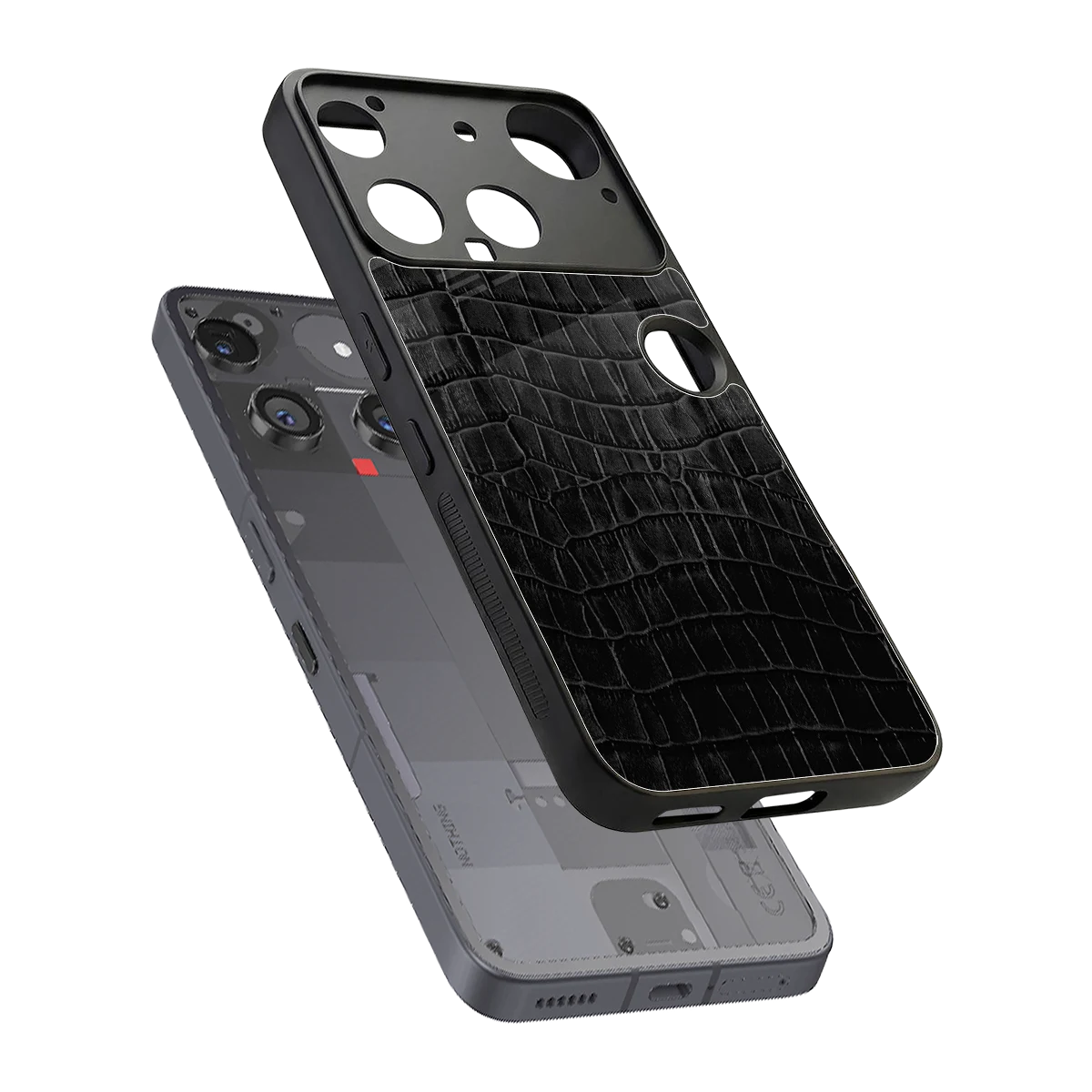 Croco Black sleek nothing phone 3 cover with tempered glass back and TPU edges