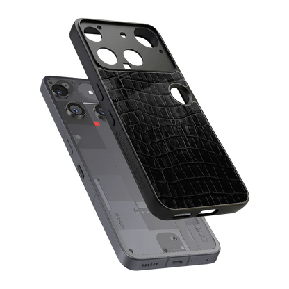 Croco Black sleek nothing phone 3 cover with tempered glass back and TPU edges
