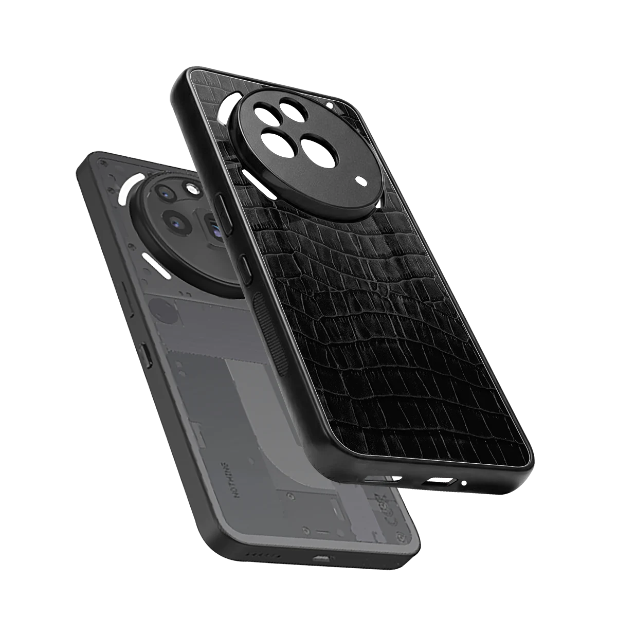 Croco Black sleek nothing phone 3a pro cover with tempered glass back and TPU edges