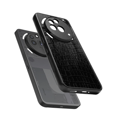 Croco Black sleek nothing phone 3a pro cover with tempered glass back and TPU edges