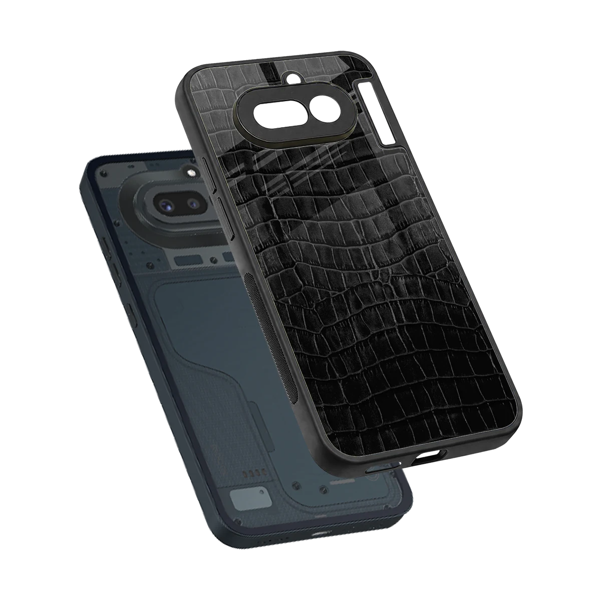 Croco Black sleek nothing phone 4a cover with tempered glass back and TPU edges