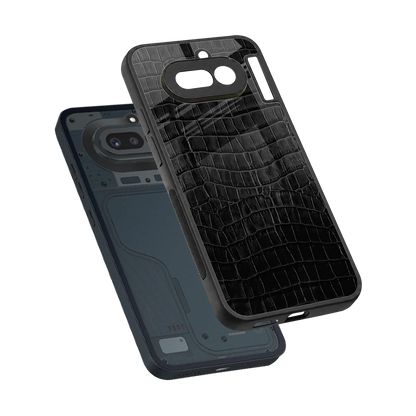 Croco Black sleek nothing phone 4a cover with tempered glass back and TPU edges