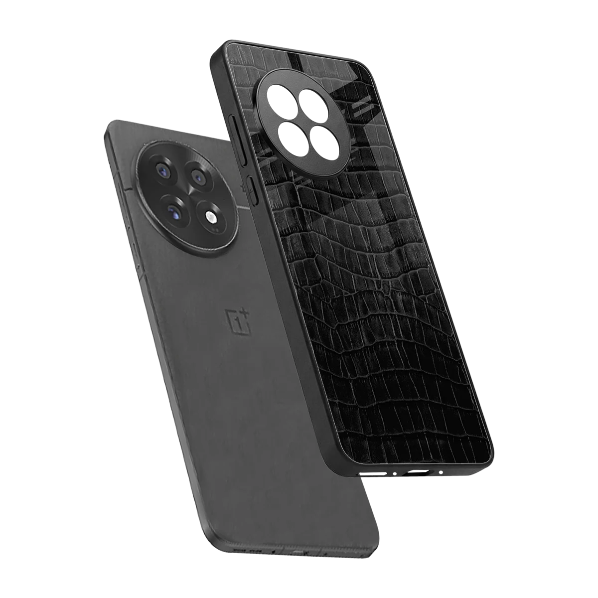 Croco Black sleek oneplus 13r cover with tempered glass back and TPU edges
