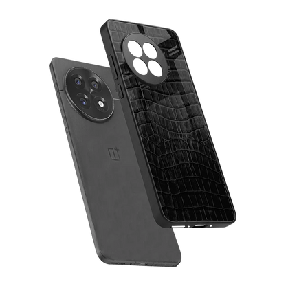 Croco Black sleek oneplus 13r cover with tempered glass back and TPU edges