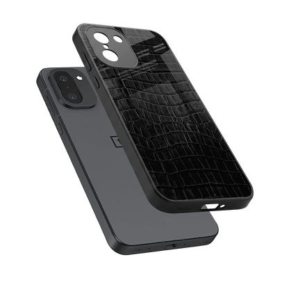 Croco Black sleek oneplus 15r cover with tempered glass back and TPU edges