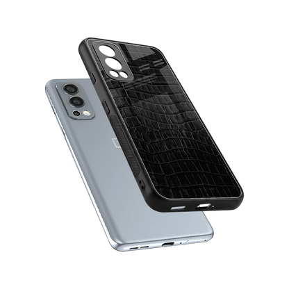 Croco Black sleek oneplus nord 2 cover with tempered glass back and TPU edges