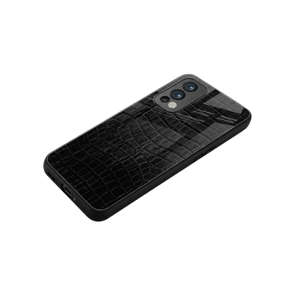 Croco Black stylish phone case for oneplus nord 2 | glossy glass and slim fit