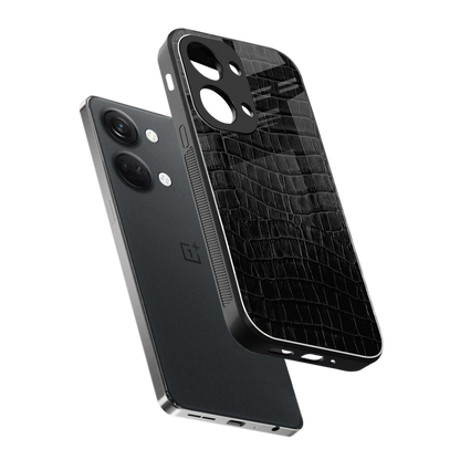 Croco Black sleek oneplus nord 3 cover with tempered glass back and TPU edges