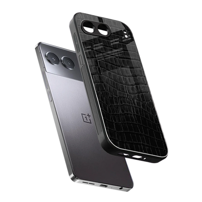 Croco Black sleek oneplus nord 4 cover with tempered glass back and TPU edges
