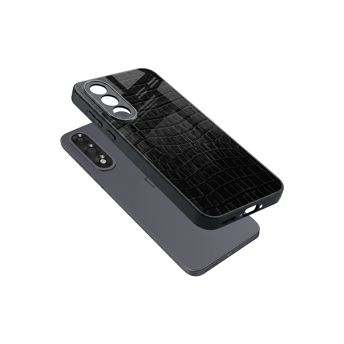 Croco Black sleek oneplus nord 5 cover with tempered glass back and TPU edges